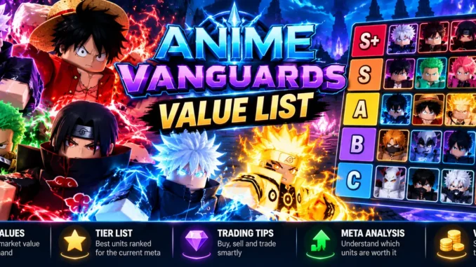 anime vanguards value list